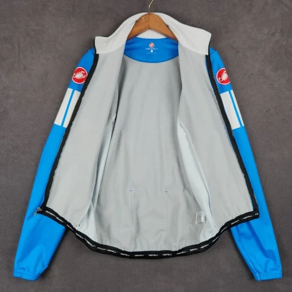 Castelli Free Jersey Cycling Mens Medium Blue White Full Zip Long Sleeve